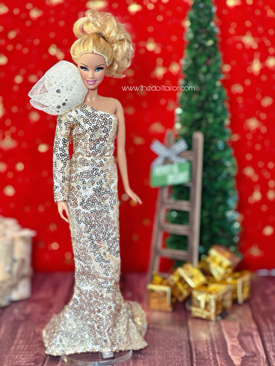 Sequin golden dress for barbie dolls