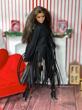 Load image into Gallery viewer, Black sweater for barbie dolls with pleather fringes
