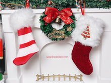 Load image into Gallery viewer, Christmas stockings miniature stockings with white fur realistic stockings for dolls
