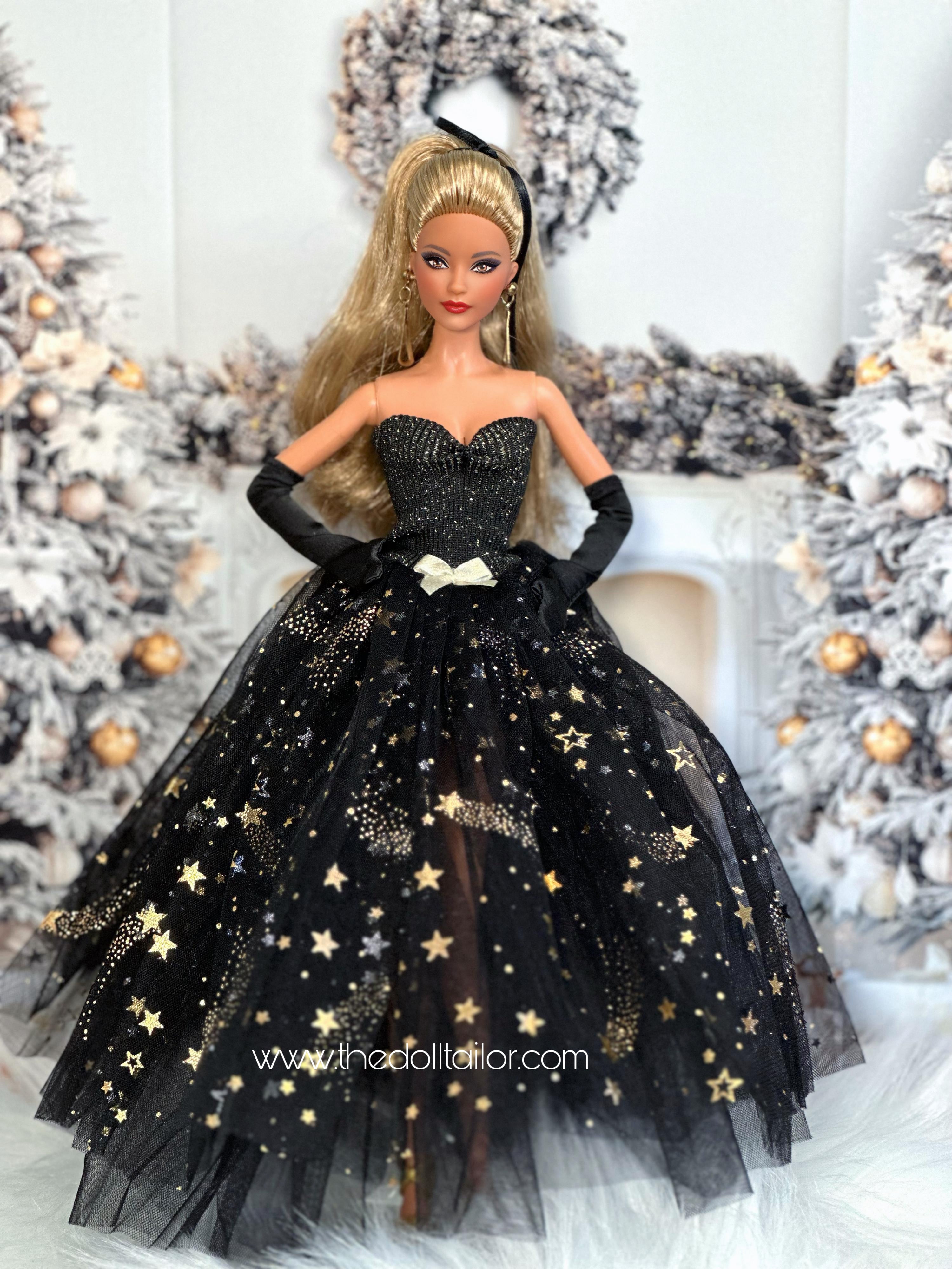 barbie doll black dress wedding with gold accents for dolls – The Tailor As a bonus White Shop A-line Floral Print Stretch Size:US 18Plus  / UK 22 / EU 48