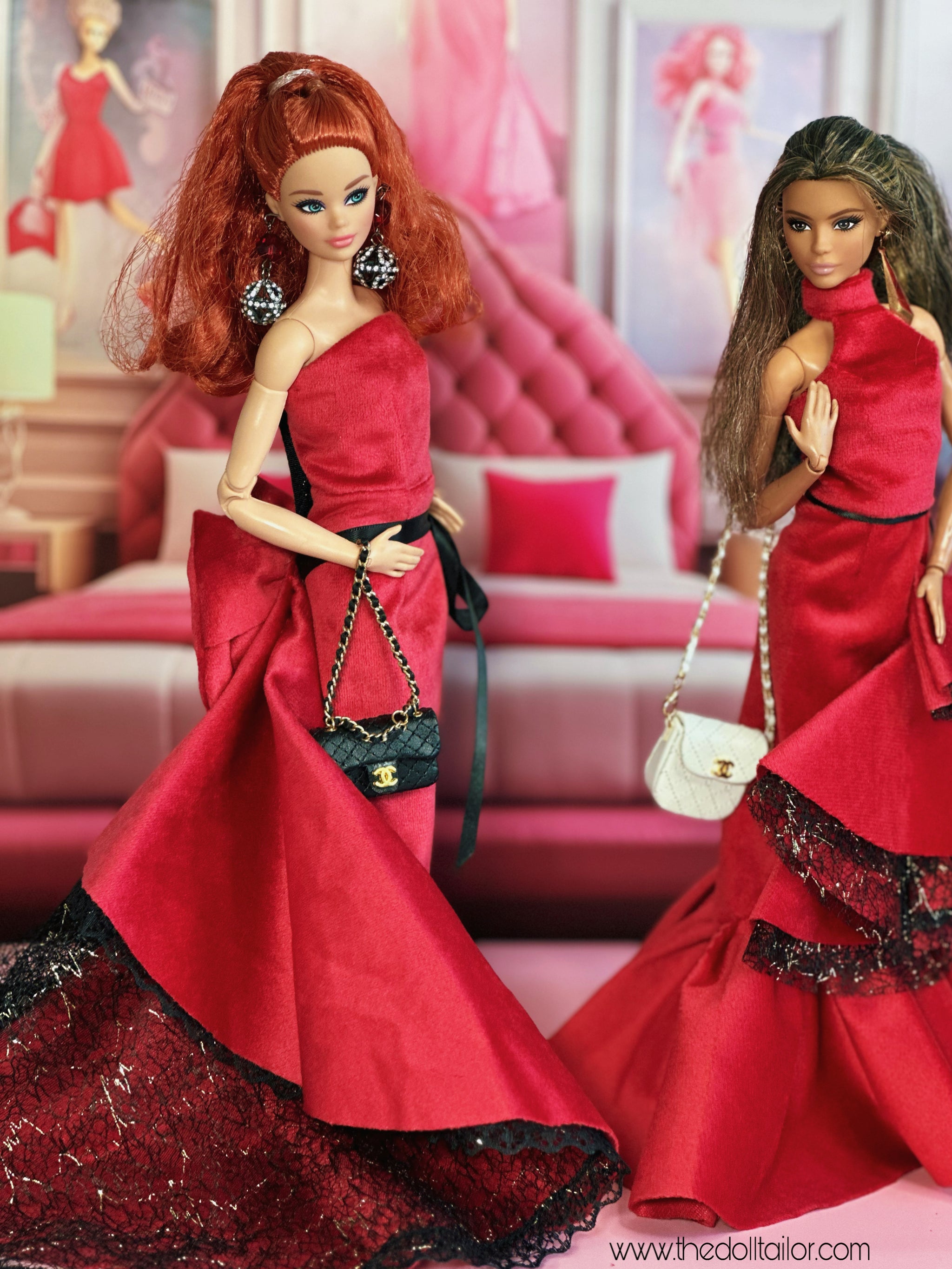 Red wedding dress velvet gown for Barbie doll Christmas dress for barb – The Doll Tailor
