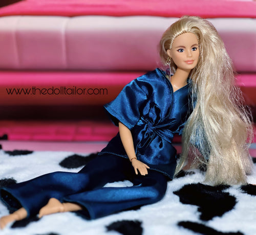 Satin pajamas for barbie doll teal pajamas