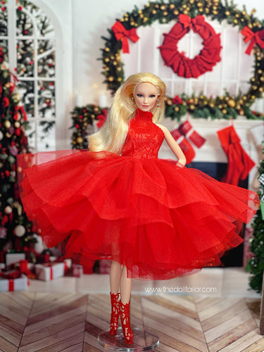 Red tutu dress for barbie dolls Christmas dress
