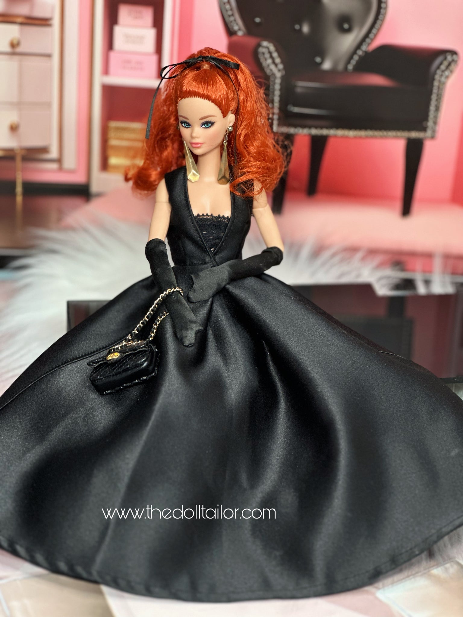 Black satin gown for barbie doll The Doll Tailor Black satin gown for barbie doll The Doll Tailor