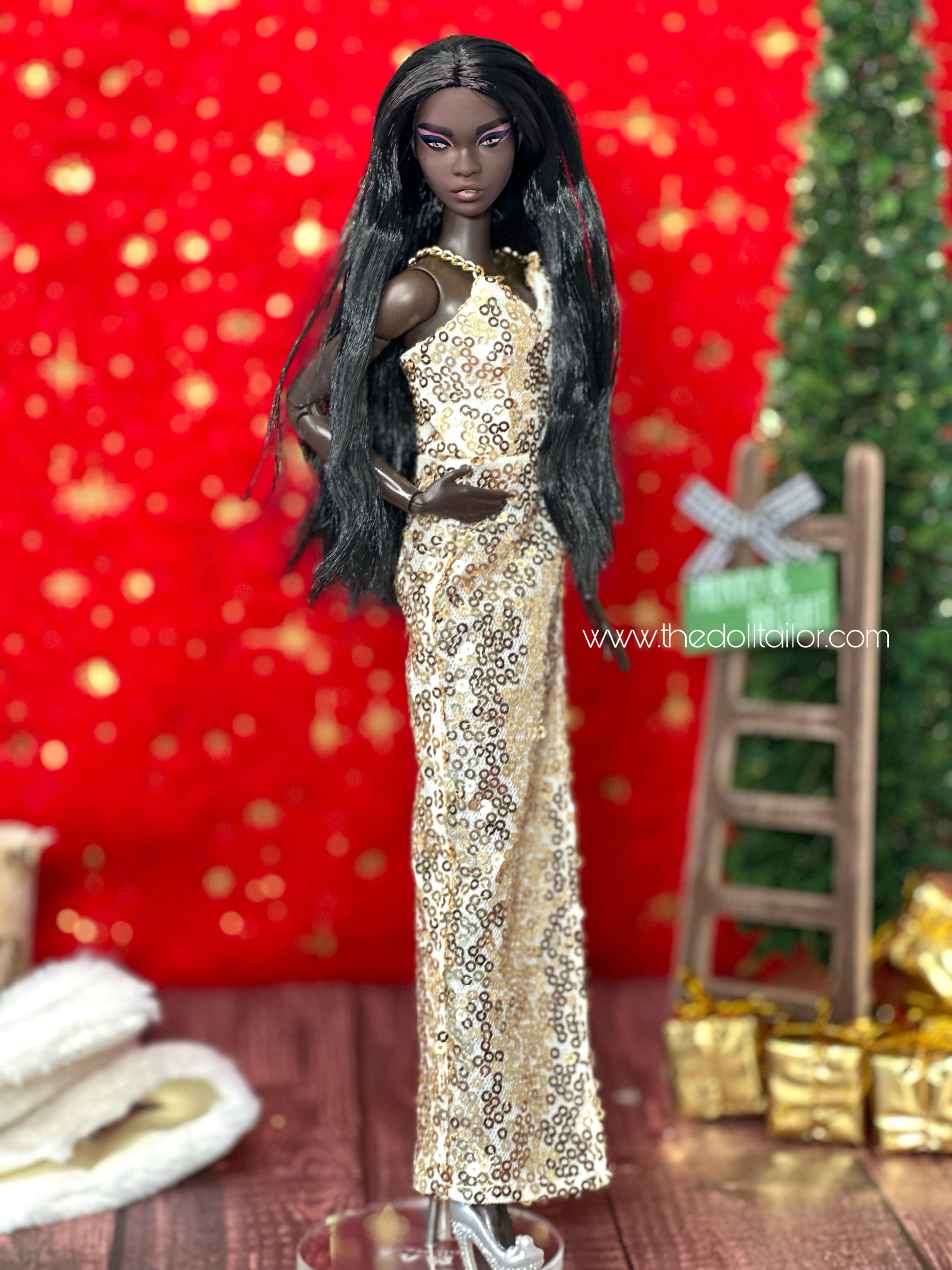 Golden dress for barbie doll New years Eve dress for barbie – The Doll  Tailor