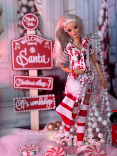 Candy cane pajamas for barbie dolls 1/6 scale Christmas pajamas