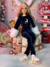 Load image into Gallery viewer, Midnight blue pants and sweater for Barbie dolls Christmas sweater
