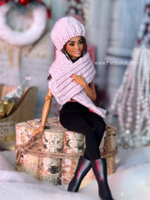 Load image into Gallery viewer, Handmade crochet pink scarf and hat for 1/6 dolls
