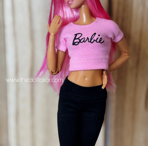 1/6 Scale Barbie Doll Crop Top with Logo - Pink Barbie T shirt