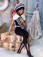 Load image into Gallery viewer, Navy and white crochet scarf and hat for 1/6 dolls
