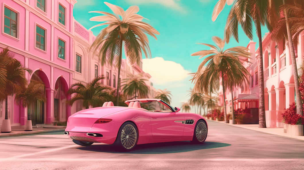 Barbie pink car backdrop