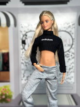 Load image into Gallery viewer, Grey sweatpants for Barbie black crop top
