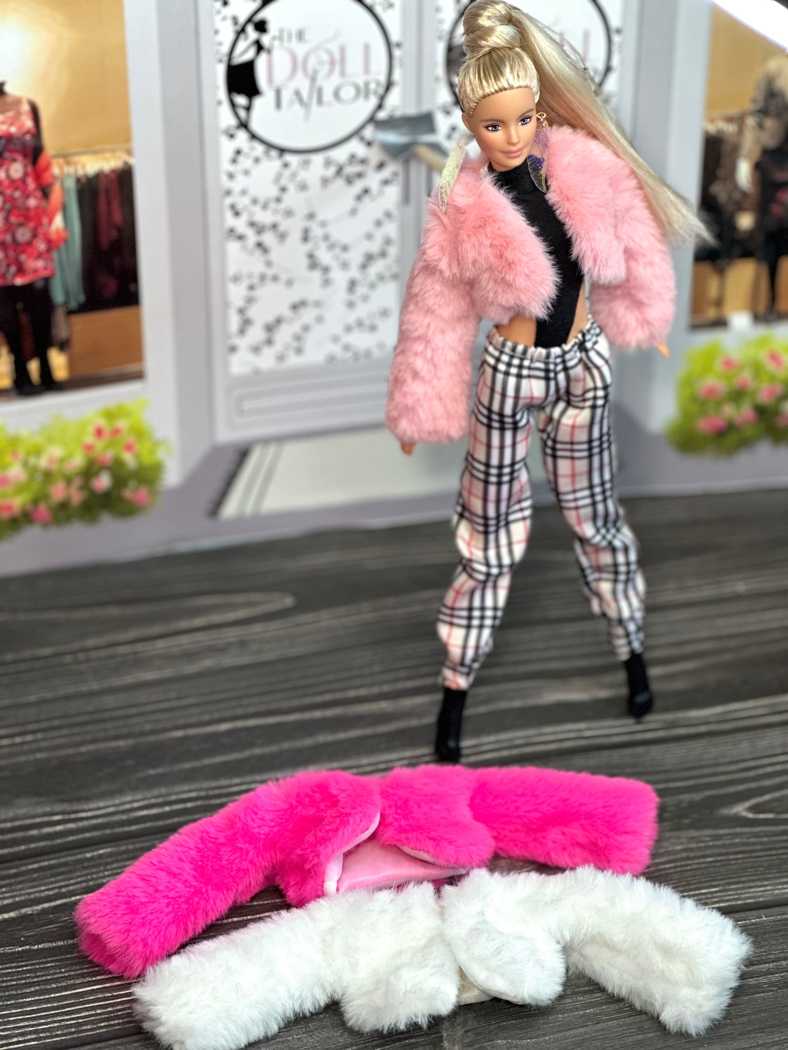 Pink Barbie fur coats The Doll Tailor