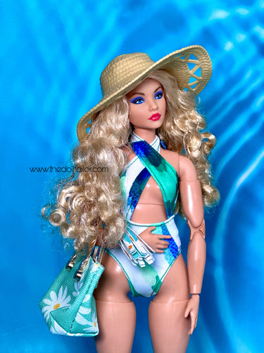 Blue and green bathing suit for Barbie doll