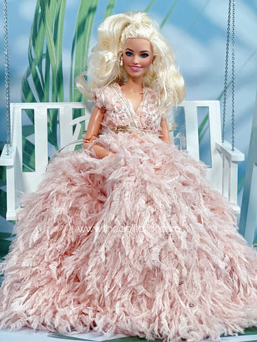 Pink feather dress for barbie doll