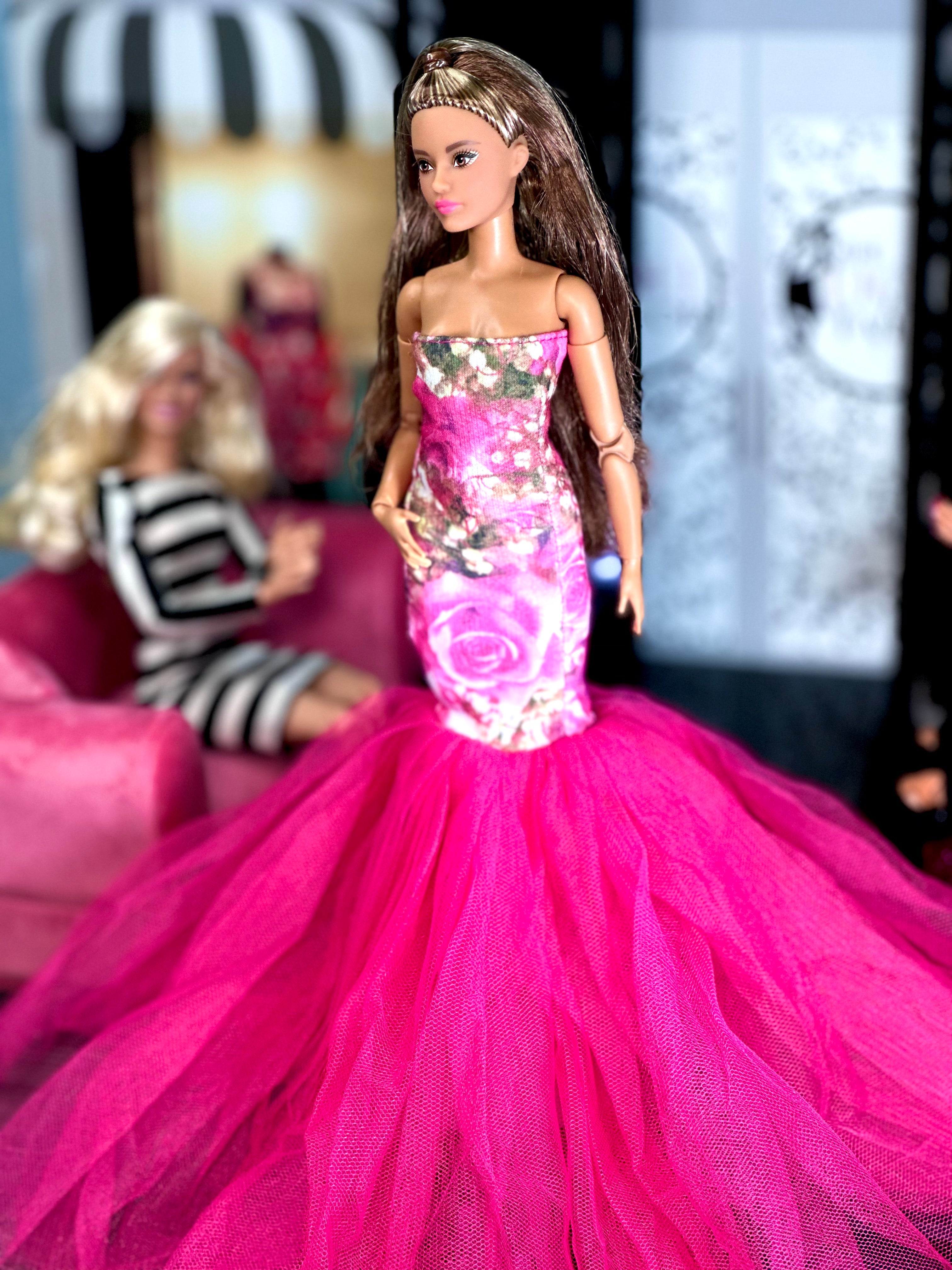 Ball Gown Pink Princess Barbie Dress Barbie Doll Pink Lace Wedding