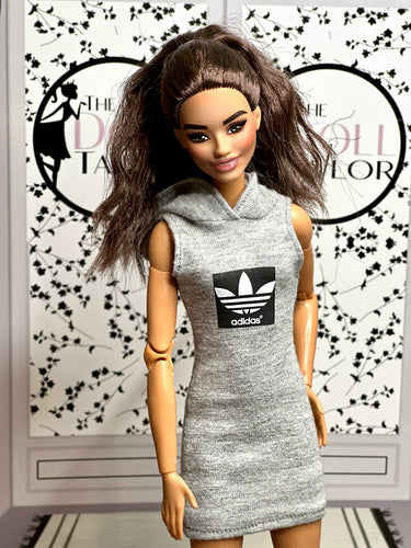 Grey dress for Barbie doll hoodie dress