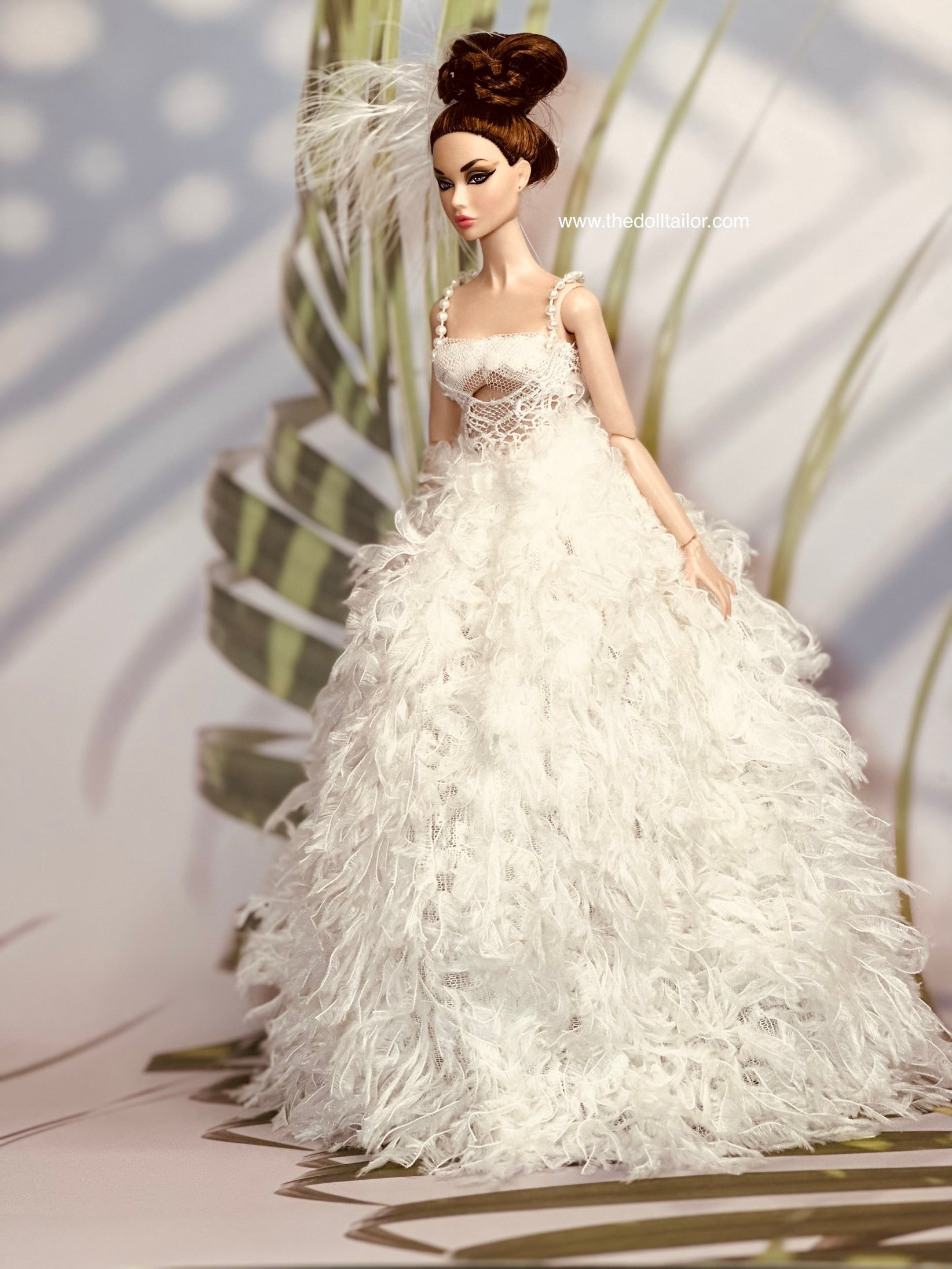 Ivory wedding dress ostrich feathers for barbie doll – The Doll Tailor