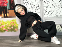 Load image into Gallery viewer, Black hoodie sweatpants for Barbie dolls
