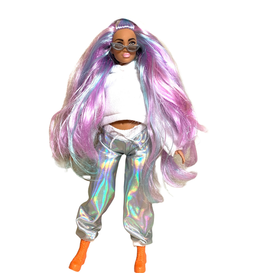 Holographic sweatpants for Barbie doll