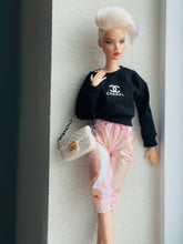 Load image into Gallery viewer, Black sweater with holographic sweatpants for fashion dolls 1/6 scale clothes
