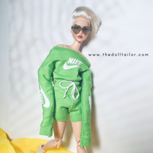 Load image into Gallery viewer, Green sports sweater for barbie and shorts
