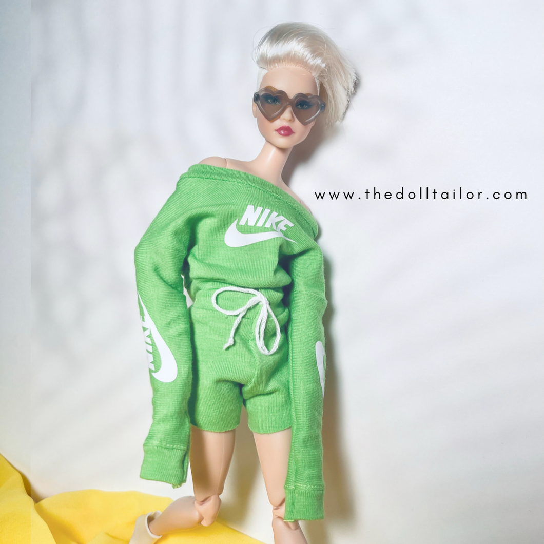 Green sports sweater for barbie and shorts