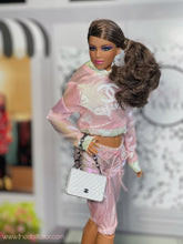 Load image into Gallery viewer, Pink Holographic hoodie and capris pants for Barbie dolls
