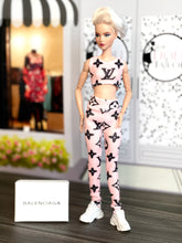 Load image into Gallery viewer, Pink and black yoga pants for fashion dolls
