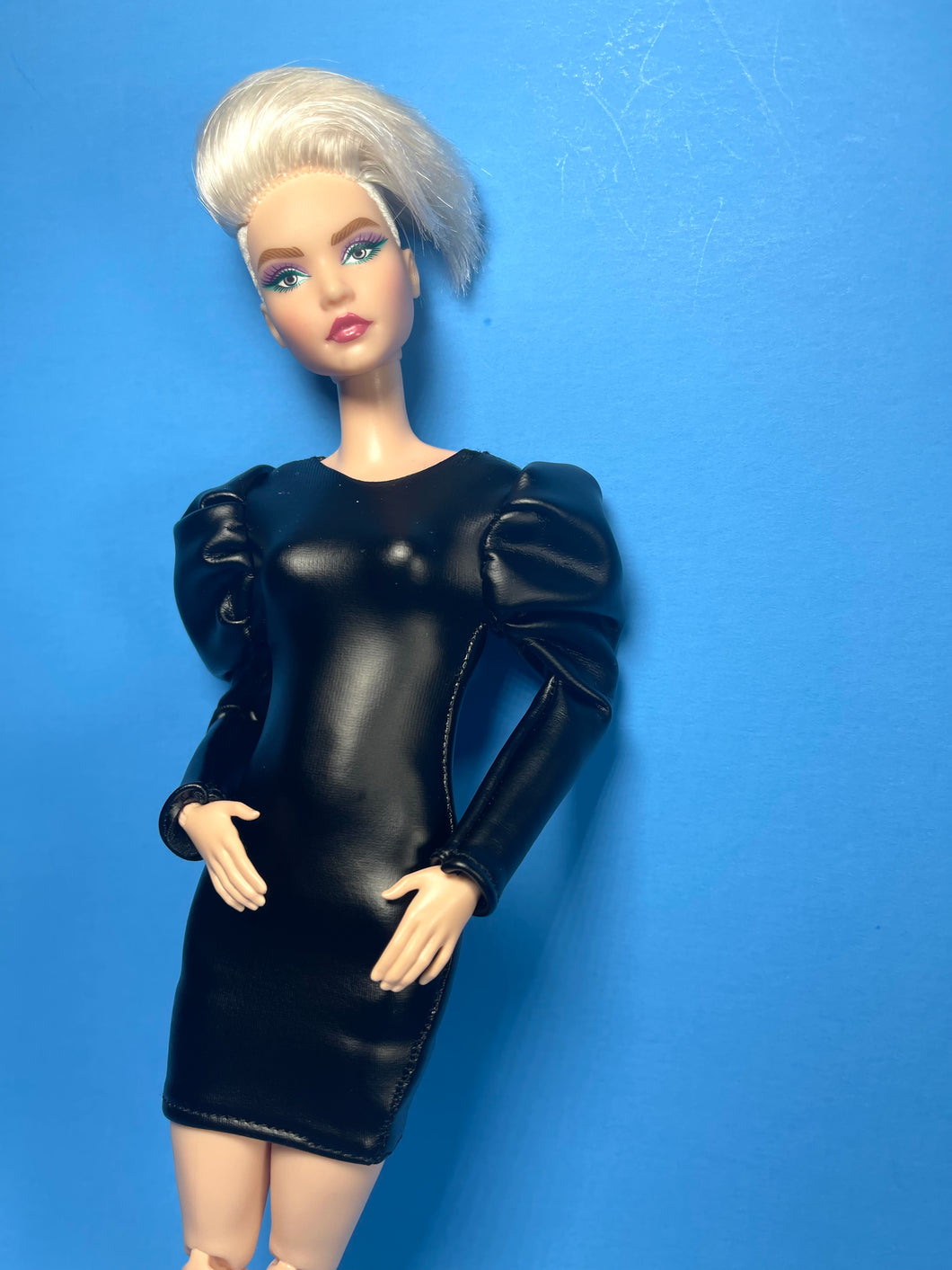 Black pleather dress for 11.5 fashion doll