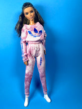 Load image into Gallery viewer, Pink tracksuit for fashion dolls tie dye sweatpants and sweater
