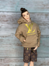 Load image into Gallery viewer, Ken doll luxurious brown hoodie and shorts
