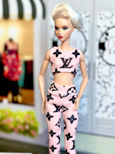 Load image into Gallery viewer, Pink and black yoga pants for fashion dolls
