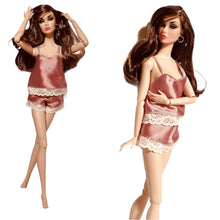 Load image into Gallery viewer, Rose satin pajamas for Barbie Doll
