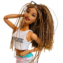 Load image into Gallery viewer, White crop top for Barbie dolls with “PINK” logo
