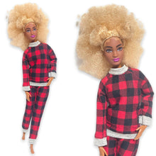 Load image into Gallery viewer, Flannel pajamas red and black sleepwear for Barbie
