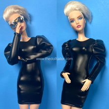 Load image into Gallery viewer, Black pleather dress for 11.5 fashion doll
