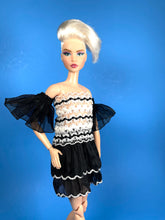Load image into Gallery viewer, Black and white dress for fashion doll lace cocktail dress for 11.5” fashion dolls ruffles dress

