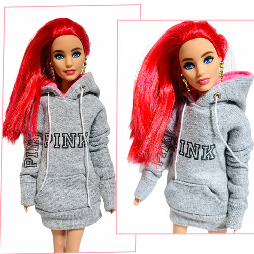 Pink oversized hoodie for Barbie doll