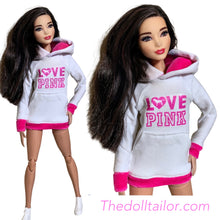 Load image into Gallery viewer, Pink and white Hoodie for Barbie Doll
