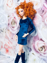 Load image into Gallery viewer, Blue velvet dress for fashion dolls velvet boots
