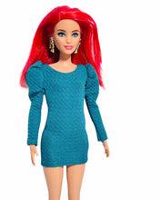 Load image into Gallery viewer, Emerald green puff sleeves dress for Barbie holiday dress
