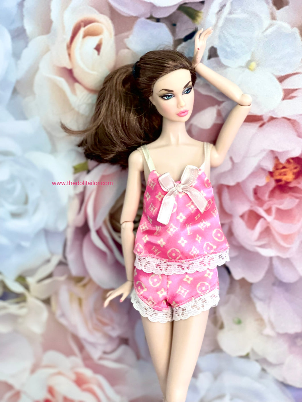 Pink satin pajamas for fashion dolls silky lingerie for dolls