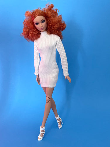 Ivory dress for fashion dolls 1:6 scale ribbed dress