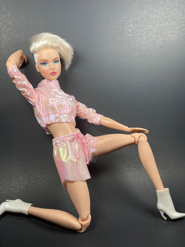 Pink crop top and pink shorts for barbie doll
