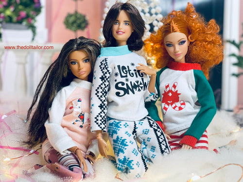 Christmas pajamas for fashion dolls 11.5” Christmas sleepwear set