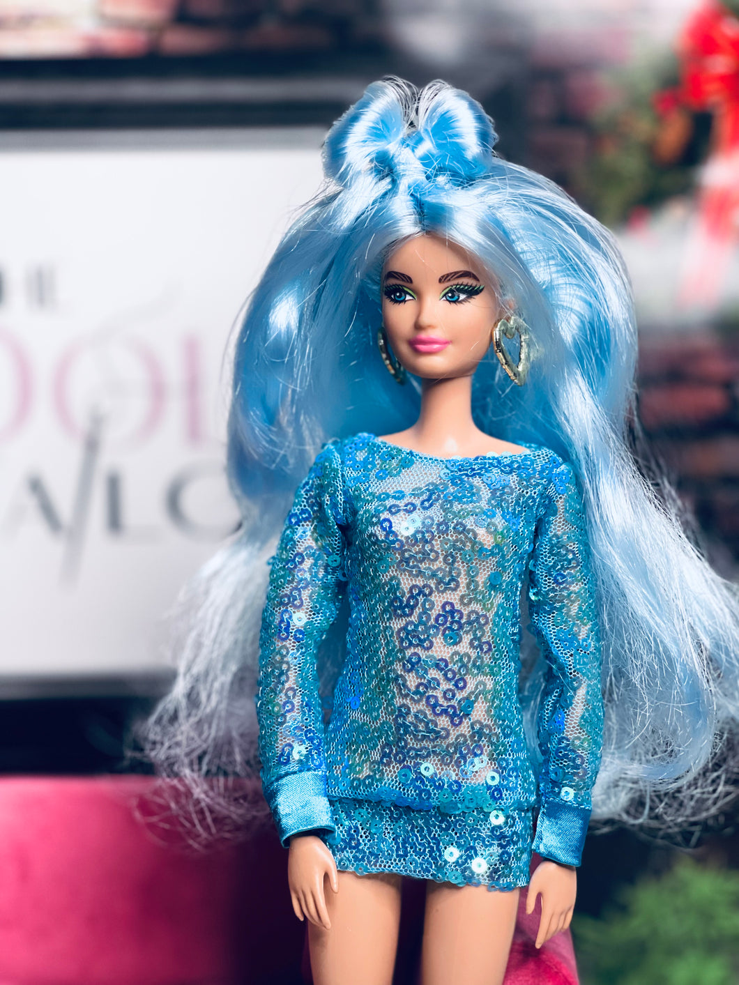 Blue Sequin dress for Barbie doll Party dress for dolls