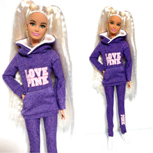 Load image into Gallery viewer, Purple hoodie and leggings “Love Pink “ logo
