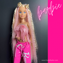 Load image into Gallery viewer, Pink pleather sweatpants for fashion doll 1.6 scale doll clothes
