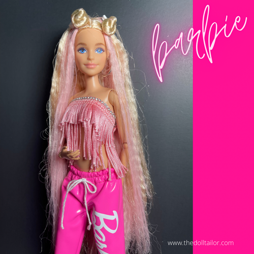 Pink pleather sweatpants for fashion doll 1.6 scale doll clothes